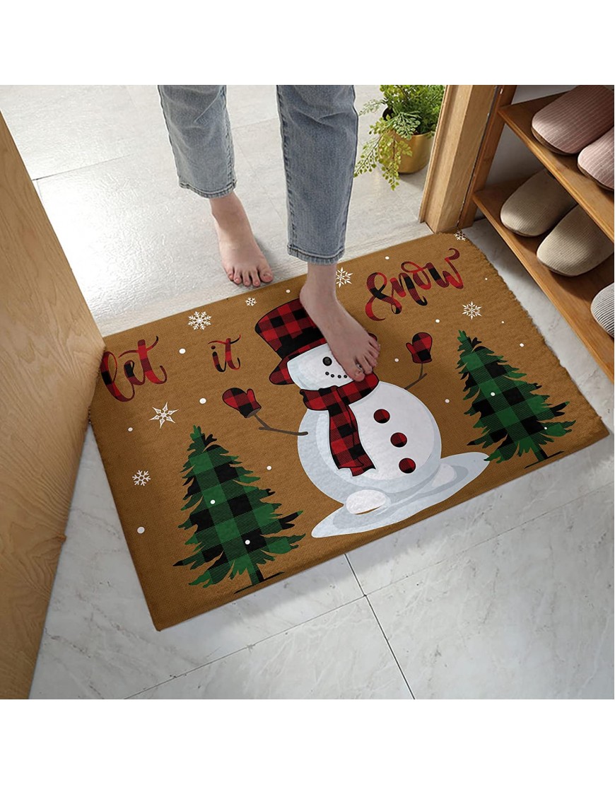 Bedroom Plush Area Mat Fluffy Christmas Let Snow Shag Rug for Living Room Absorbent Doormat for Indoor Luxury Accent Mat Home Decor 20x31.5 Funny Winter Snowman Pine Tree Rustic Brown Backdrop