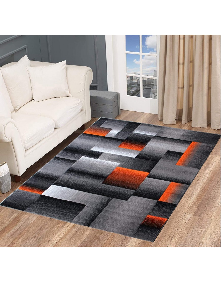 Modern Geometric Abstract Boxes Squares Orange Grey Black Carpet Bedroom Living Room Contemporary Dining Accent 7’ 8” X 10’ 8”