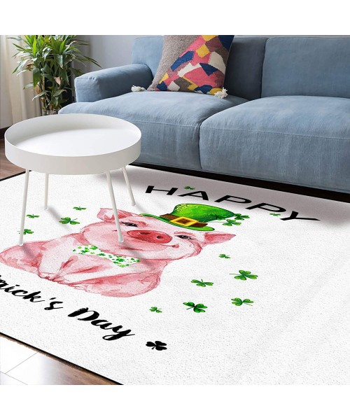 Soft Area Rugs for Bedroom Happy St. Patrick's Day Cute Pink Piggy Elf Hat Lucky Shamrock Washable Rug Carpet Floor Comfy Carpet Kids Play Mats Runner Rug for Floor Accent Home Decor-