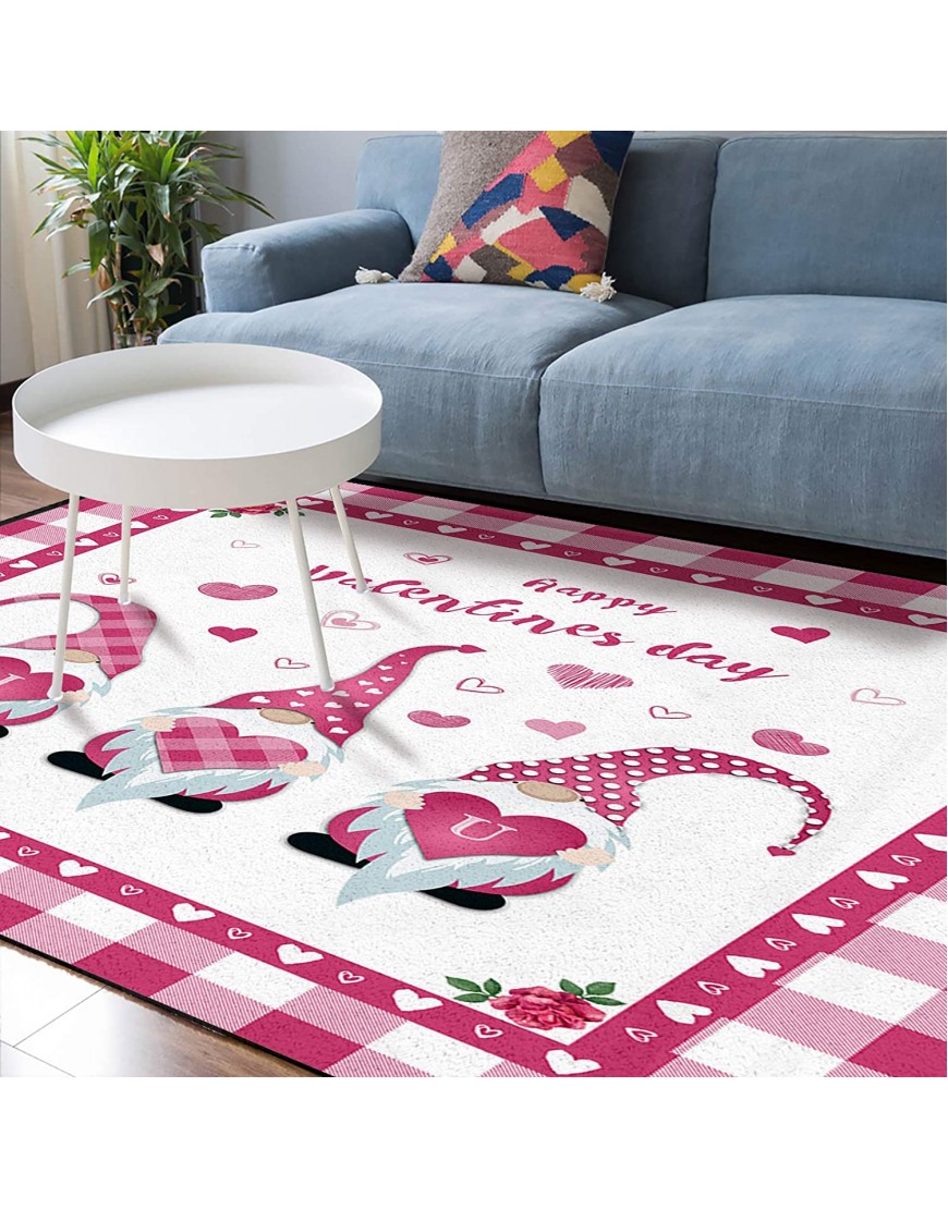 Soft Area Rugs for Bedroom Happy Valentine's Day Cute Gnome Sweet Rose Red Plaid Washable Rug Carpet Floor Comfy Carpet Kids Play Mats Runner Rug for Floor Accent Home Decor-