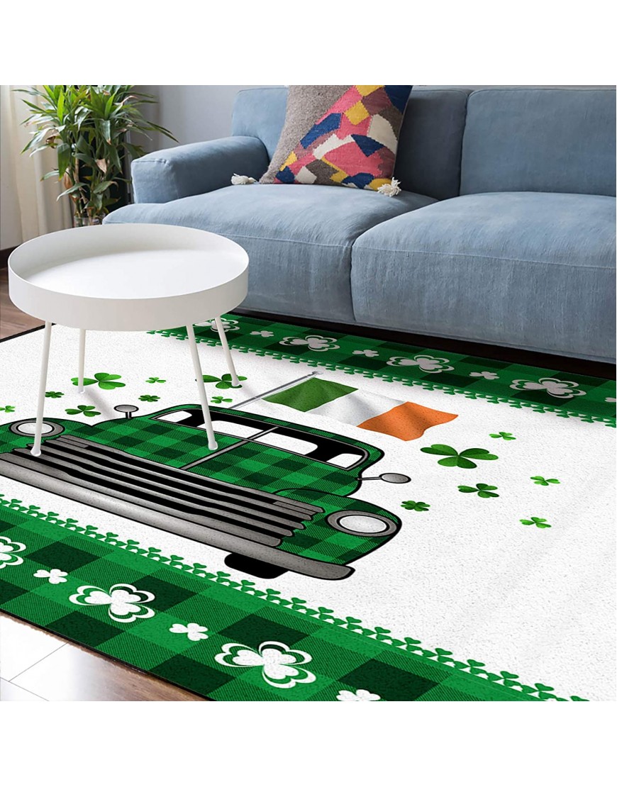 Soft Area Rugs for Bedroom Lucky St. Patrick's Day Green Plaid Truck Irish Flag with Shamrock Washable Rug Carpet Floor Comfy Carpet Kids Play Mats Runner Rug for Floor Accent Home Decor-