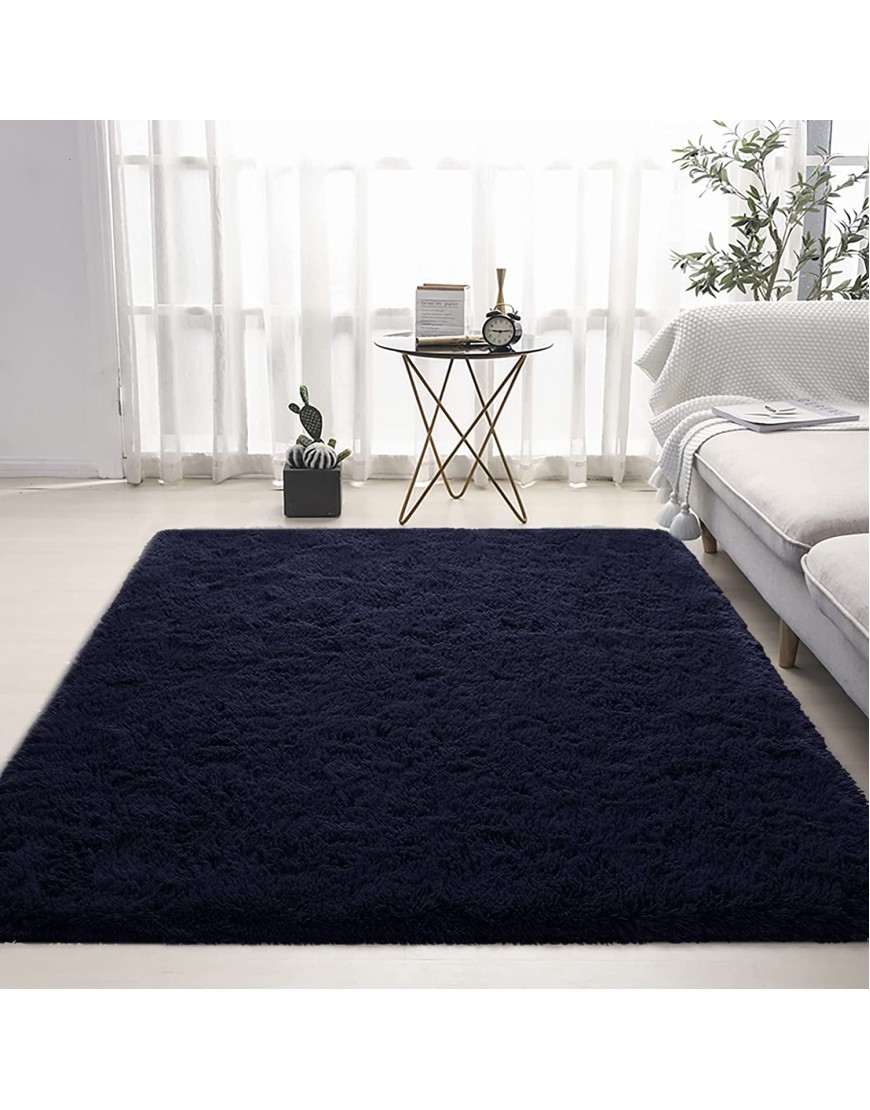 Sumgomer Soft Fluffy Rug for Living Room 6x9 Navy Shag Bedroom Rugs Cute Plush Carpet for Kids Shaggy Warm Rugs Fuzzy Furry Indoor Home Decor Floor Non-Slip Teen College Dorm Accent Floor Mat