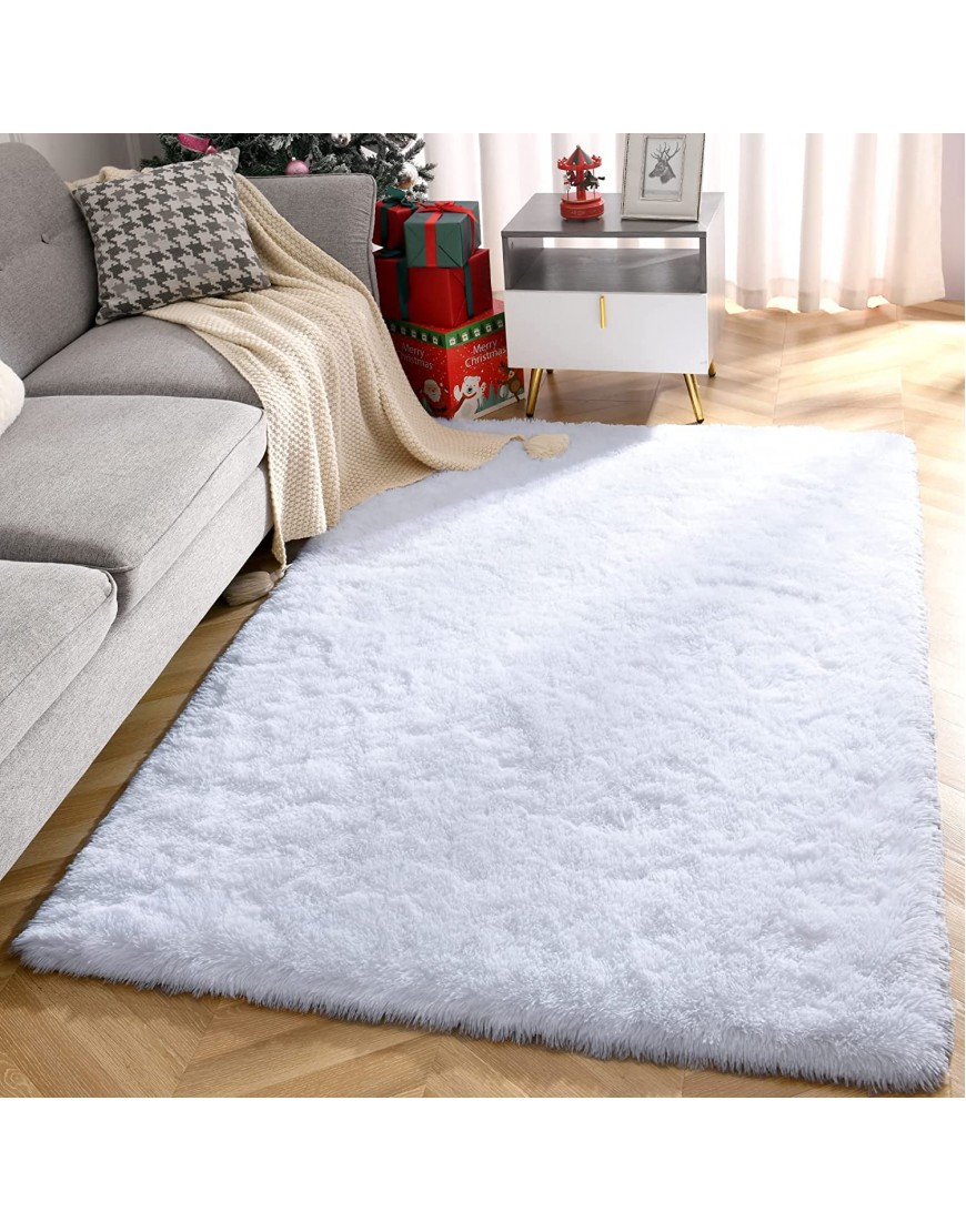 YJ.GWL Soft Shaggy Area Rugs for Bedroom Fluffy Living Room Rugs Nursery Girls Carpets Kids Home Decor Rugs 4 x 5.3 Feet White