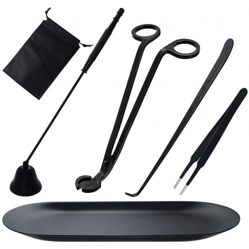 Candle Wick Trimmer Candle Accessories Set 6 in 1 Candle Snuffer Wick Trimmer Wick Dipper Tweezers Storage Bag and Plate Tray