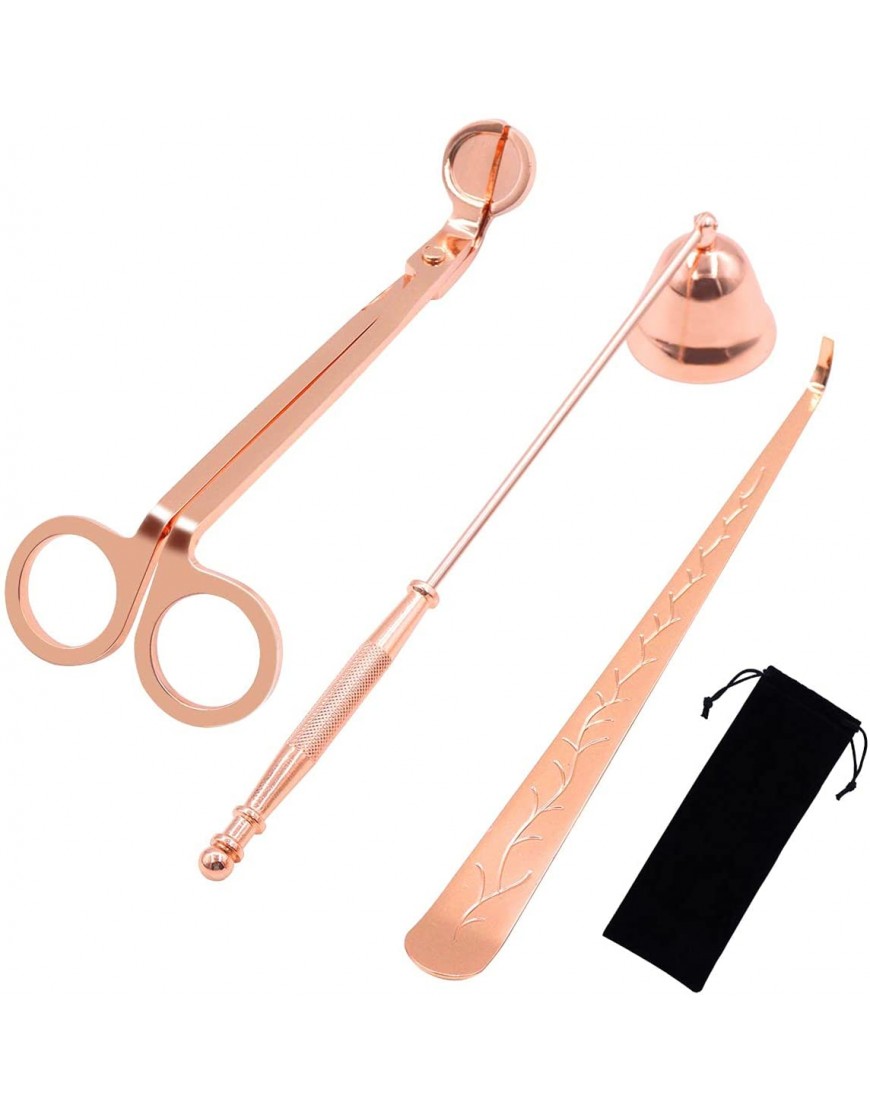 POPMISOLER 3 in 1 Candle Accessory Set Candle Wick Trimmer Set with Candle Cutter Candle Snuffer Candle Wick Dipper Rose Gold Candle Kit for Candle Lover with Velvet Bag