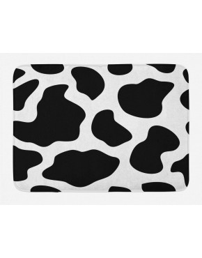 Ambesonne Cow Print Bath Mat Hide of a Cow with Black Spots Abstract and Plain Style Barnyard Life Print Plush Bathroom Decor Mat with Non Slip Backing 29.5" X 17.5" Black White