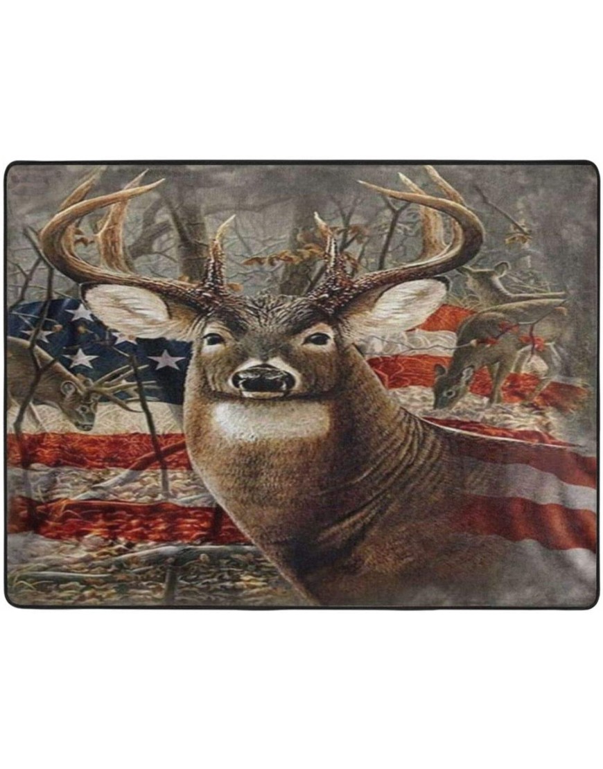 COVASA Bath Mat Rug,American Flag with Deer,Plush Kitchen Bathroom Decor Mats with Non Slip Backing,29.5" X 17.5"