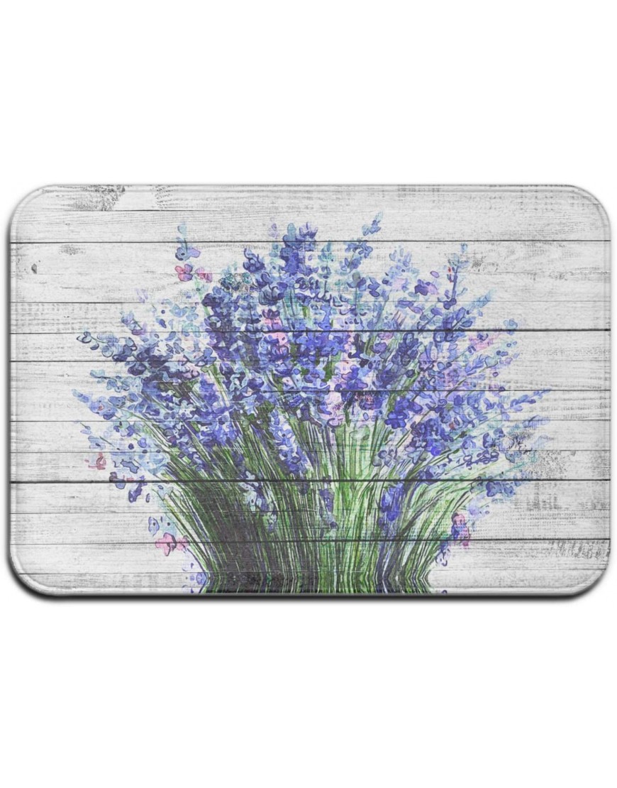 Floral Bath Mat Lowers Picture On White Vintage Wood Background Rural Plush Bathroom Decor Mat with Non Slip Backing Carpet 23.6x15.8inch