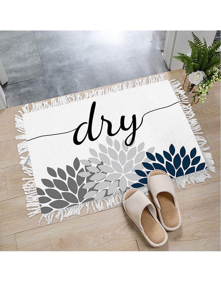 Kitchen Area Rug Runner Absorbent Shower Bathroom Floor Comfort Mat Dry Laundry Decor Sign Retro Blue Grey Dahlia Non-Slip Accent Indoor Doormat Washable 18"x30"