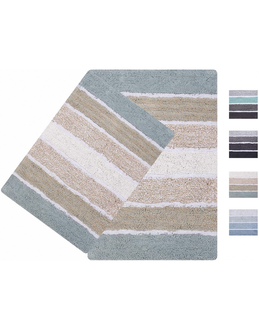 Quilted Stripe Luxury Bath Rug Set of 2 Mat Set Soft Plush Anti-Skid Shower Rug +Toilet Mat.Quilted Rugs Super Absorbent mats Machine Washable Bath Mat,Size 21x32- 17x24 Spa Grey-Beige