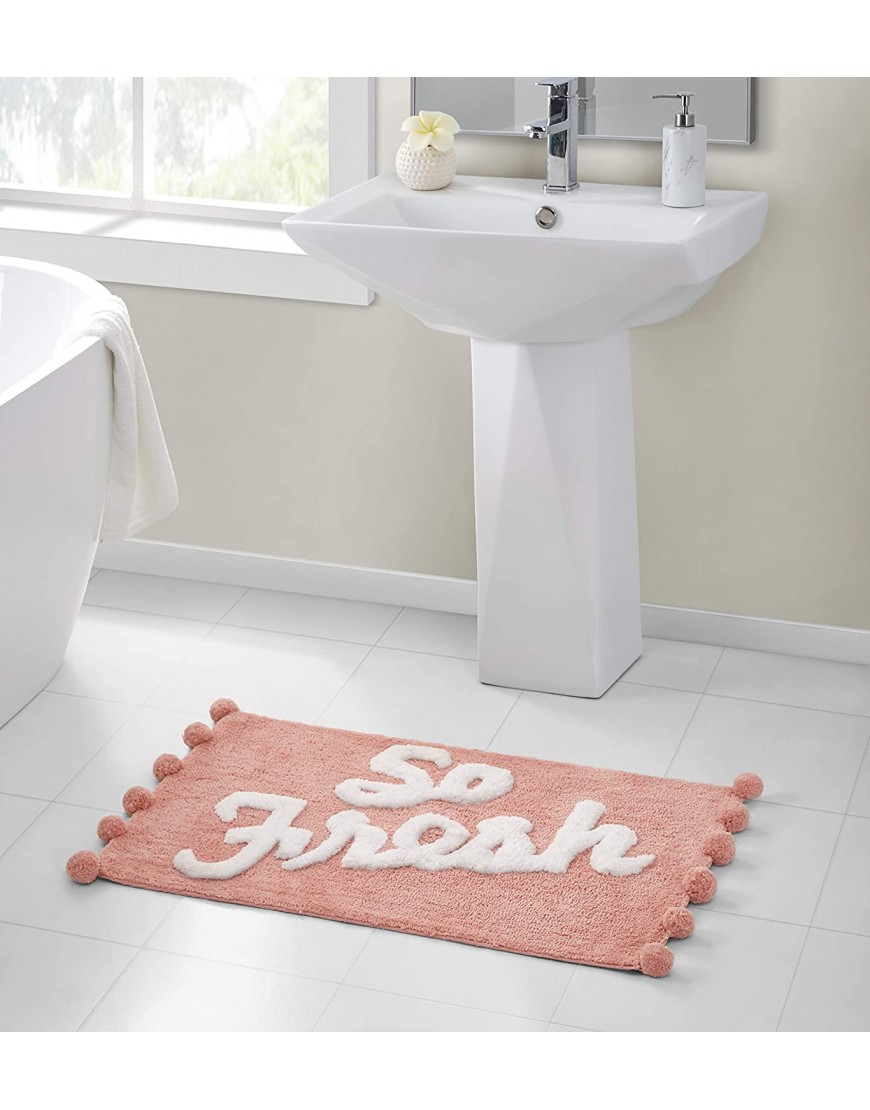 VCNY Home | Fresh Collection | Bath Rug Ultra Plush Pom Pom Pile Optimal Absorbency for Bathroom Use 20" x 32" Blush