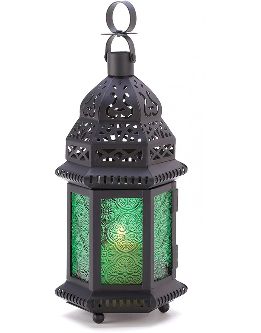 Accent Plus Gifts & Decor Green Glass Moroccan Candle Holder Hanging Lantern