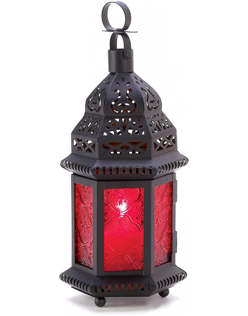 Accent Plus Gifts & Decor Red Glass Metal Moroccan Candle Holder Hanging Lantern