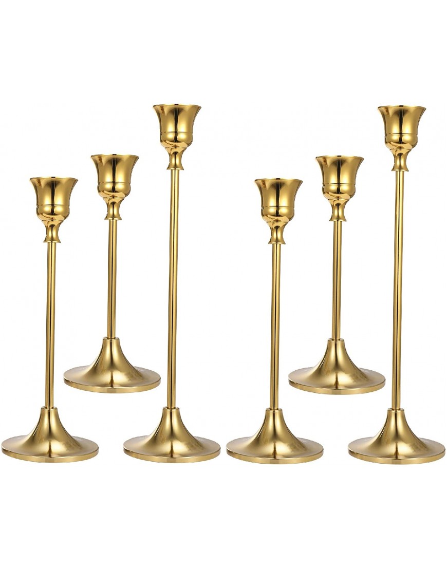 Anndason Set of 6 Gold Candlestick Holders Gold Candle Holder Taper Candle Holders Candle Holder Decorative Candlestick Holder for Home Decor Wedding Dinning Party Anniversary