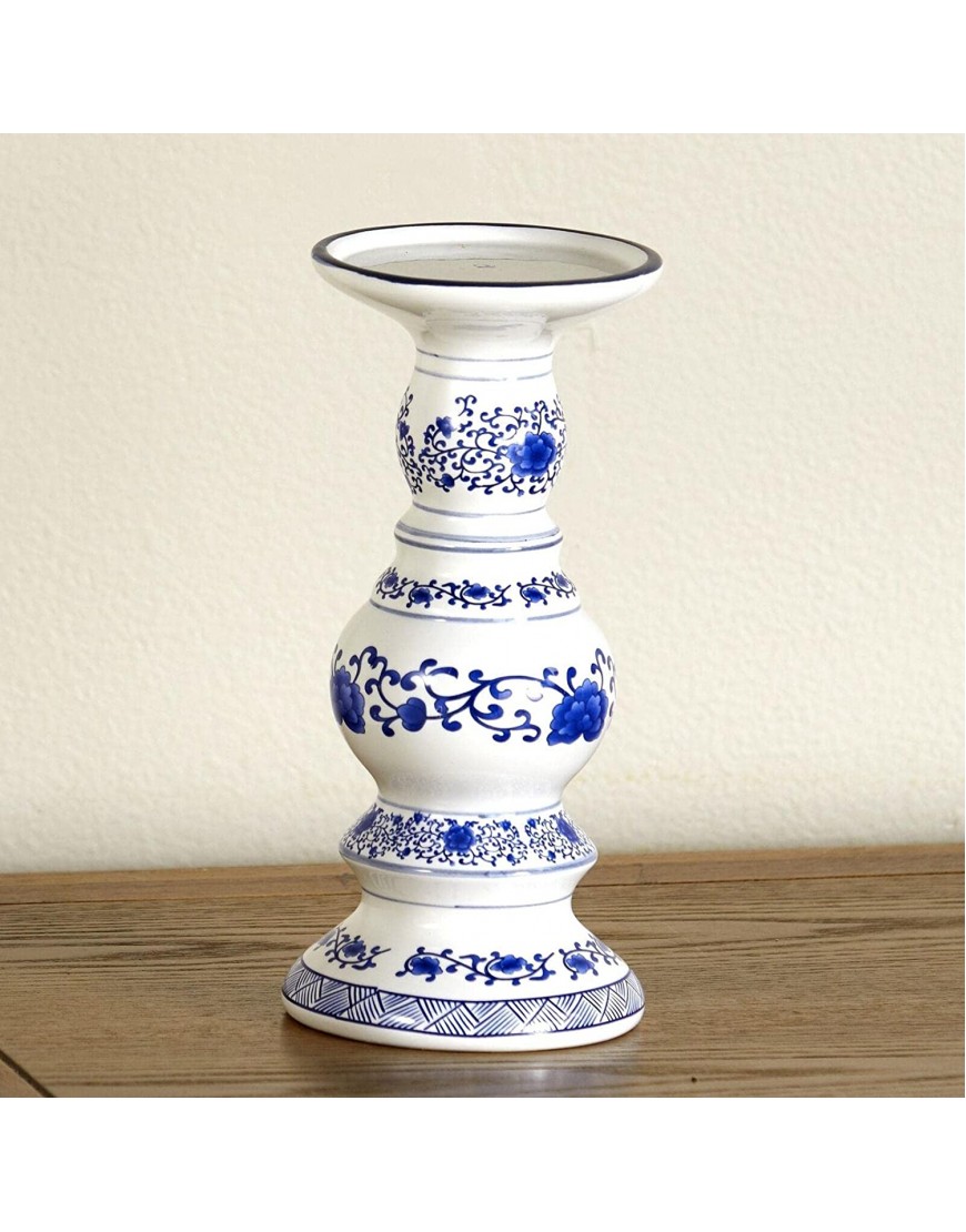 Blue and White Floral Design Candle Holder Vintage Farmhouse Accent 12 Home Decor Beautiful candleholders Modern Home Decor Hold a Candle Home Decor Living Room Place for a Candle Farmhouse Decor