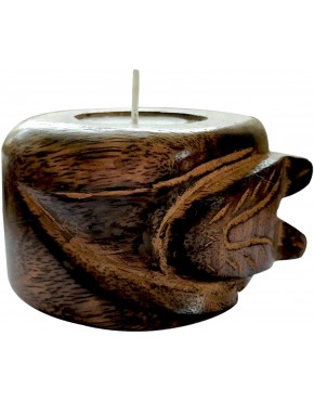 IndiaBigShop Wooden Cat Tealight Candle Holder Tea Light Holder for Home Decor Brown 3.1 inch 8 cm