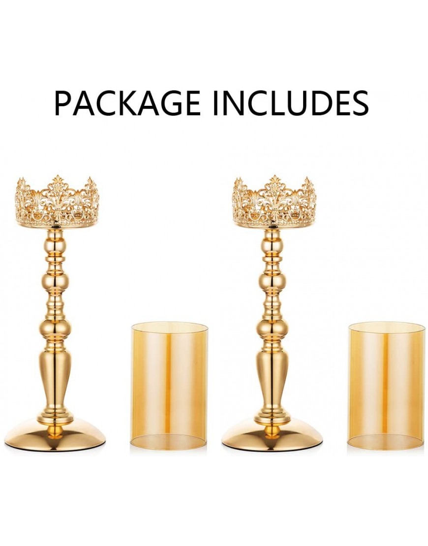 NUPTIO Pillar Candle Holders with Glass Set of 2 Gold Hurricane Candle Holder Modern Home Decor Gifts Candlelight Holder for Wedding Anniversary Housewarming Party Table Centerpieces Large Size