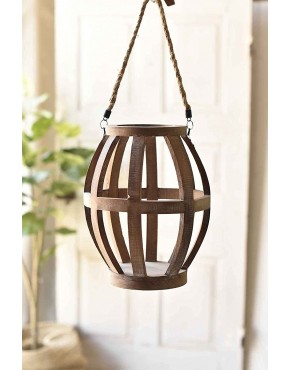 Orchid & Ivy 12-Inch Rustic Decorative Open Wood Lantern LED Votive Candle Holder with Hanging Rope – Vintage Indoor Outdoor Country Farmhouse Decoration Modern Home Porch or Garden Decor No Glass