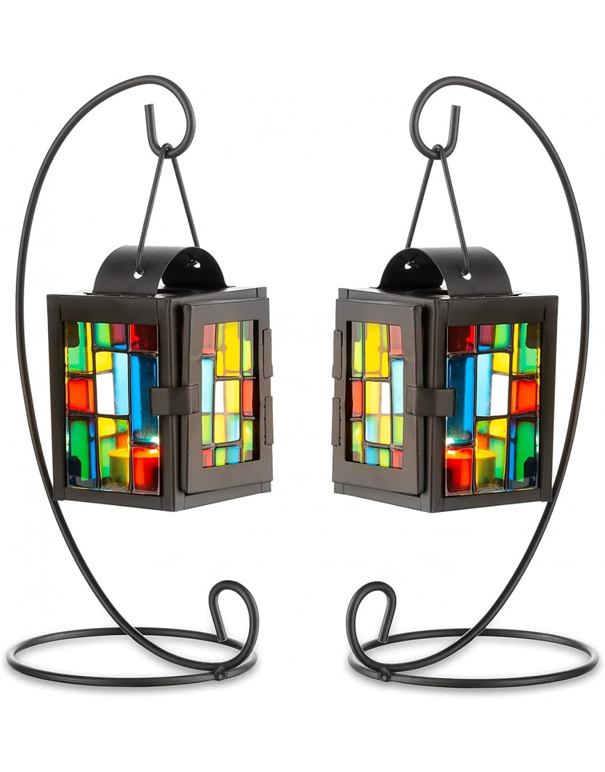 Romadedi Candle Lantern Moroccan Decorative Tabletop Ornament Accent Tealight Candleholder Set of 2 Vintage Hanging Lantern for Home Mantel Decor