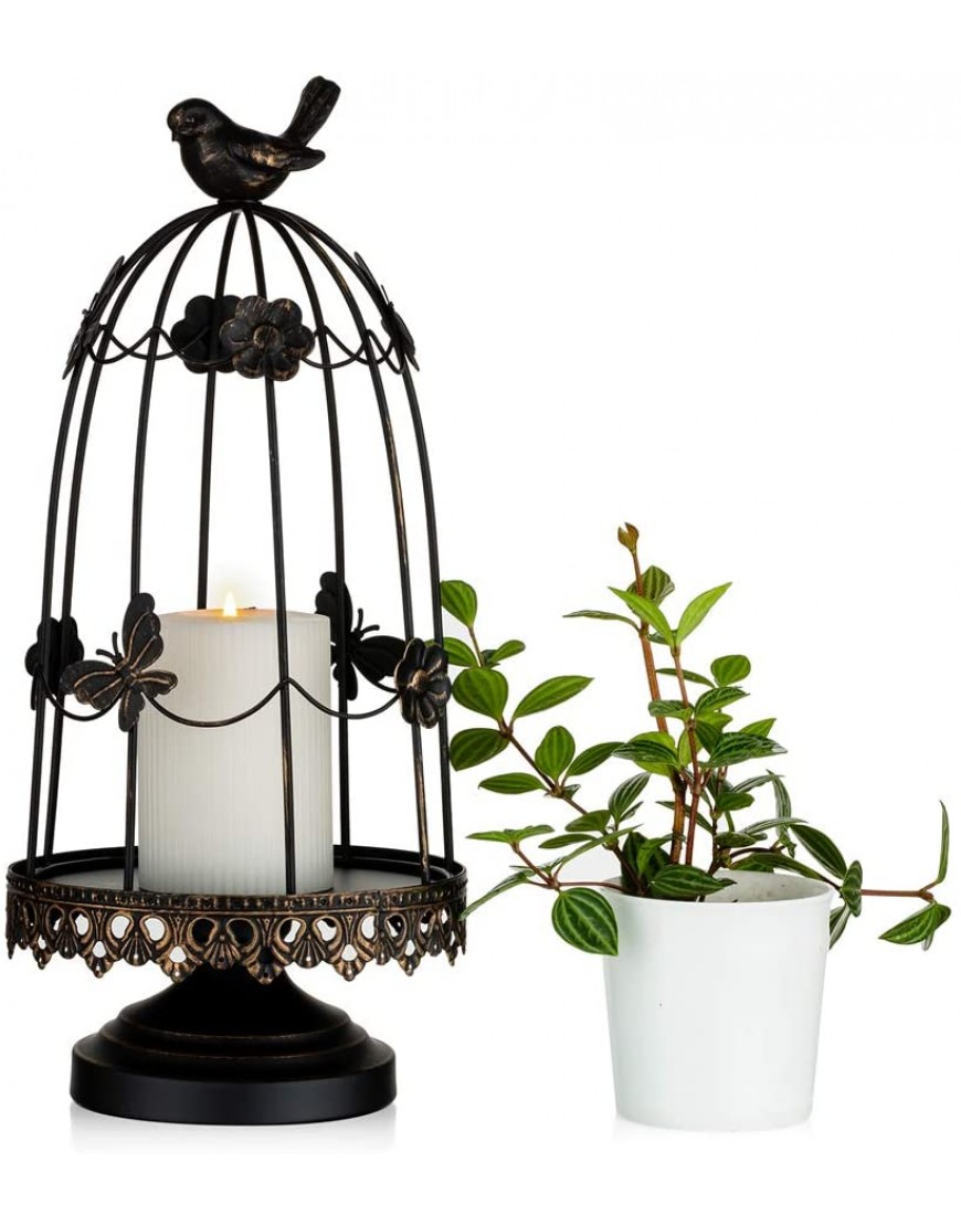 Sziqiqi Decorative Bird Cage Candleholder for Antique Decor Fit for Flowers Planter Candles Garland Cupcake Display for Wedding Centerpiece Holiday Decoration Distressed Black 38cm 15 inch