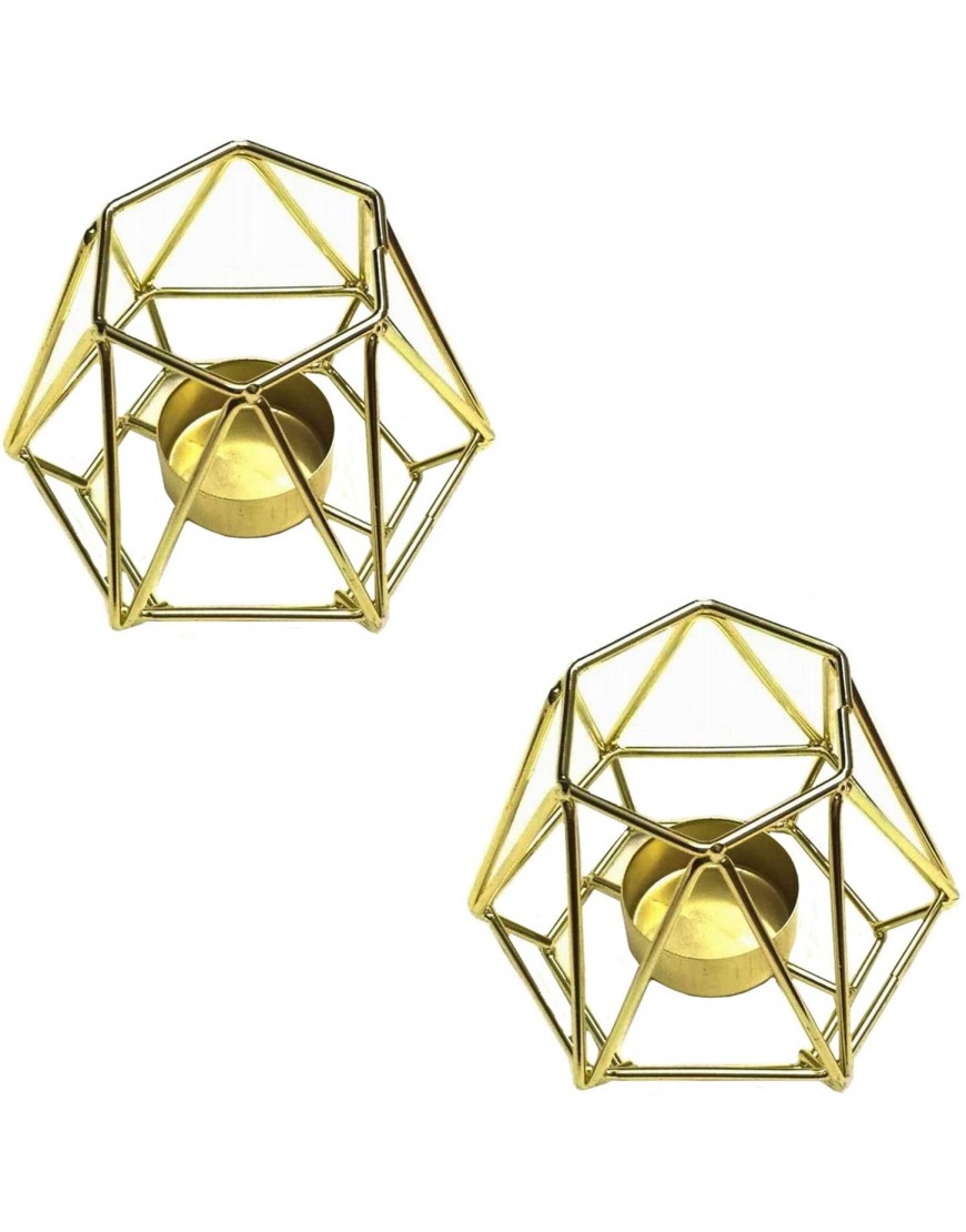 TANG SONG 2 Pcs Small Metal Hexagon Geometrical Candlestick Tealight Holder for Wedding Parties or Home Decor Glod