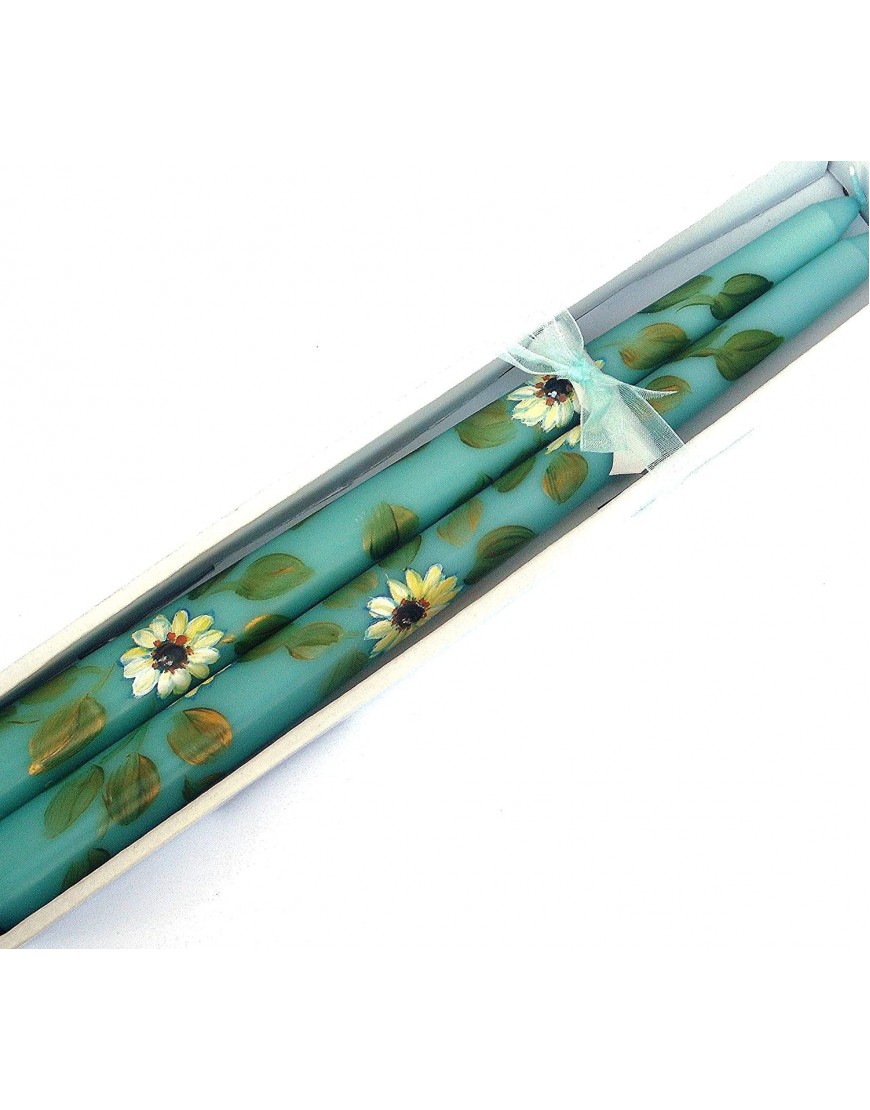 Decorative Hand Painted Daisies Turquoise Blue Taper Candles Bohemian White Daisy Spring Summer Decor