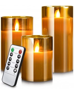 Flameless Led Candles Flickering,Yinuo Candle Real Wax Fake Wick Moving Flame Faux Wickless Pillar Battery Operated Candles with Timer Remote Glass Effect for Festival Wedding Home Party Decor