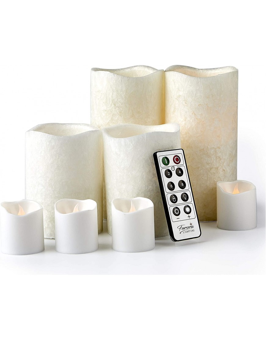 Furora LIGHTING LED Flameless Candles with Remote Control White in Set of 8 Real Wax Battery Operated Pillars and Votives LED Candles with Flickering Flame and Timer Featured