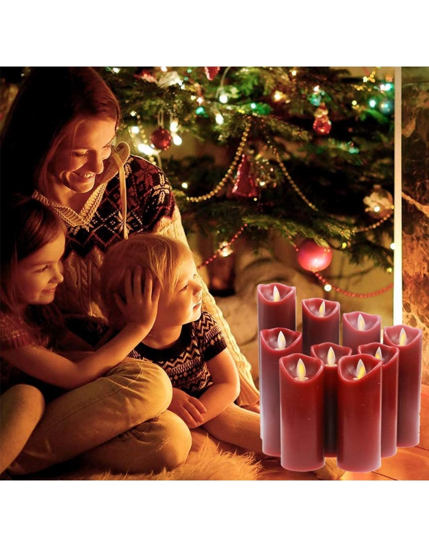 Kitch Aroma Red flameless Candles Red Candles Battery Operated LED Pillar Candles with Moving Flame Wick with Remote Timer,Pack of 9