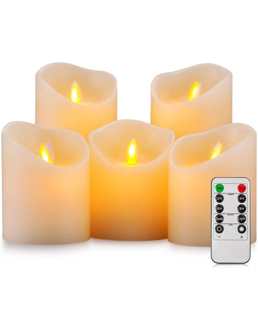 Pandaing Battery Operated Candles Set of 5 Pillar Realistic Real Wax Flameless Flickering LED Candles with Remote Control 2 4 6 8 Hours Timer