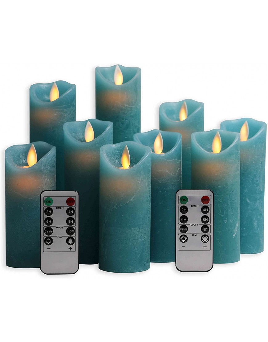 Peyer Teal Candles LED Pillar Flickering Teal Flameless Candles with Moving Flame Wick for Home Decor Seasonal Festival Celebration Set of 9
