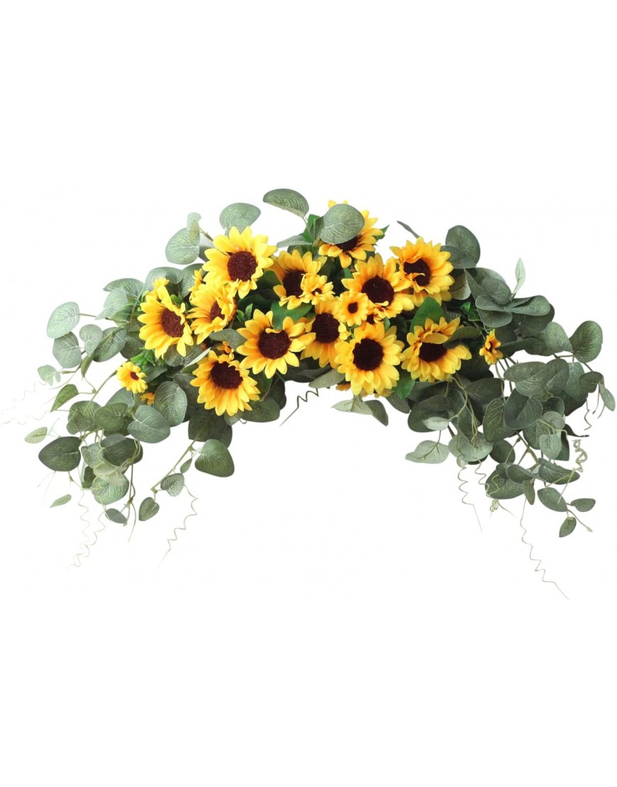 Atroy 29.5 Inch Artificial Sunflower Swag,Floral Swag Door Swag Decorative Swag with Green Leaves for Wedding Arch Party Wall Home Decor