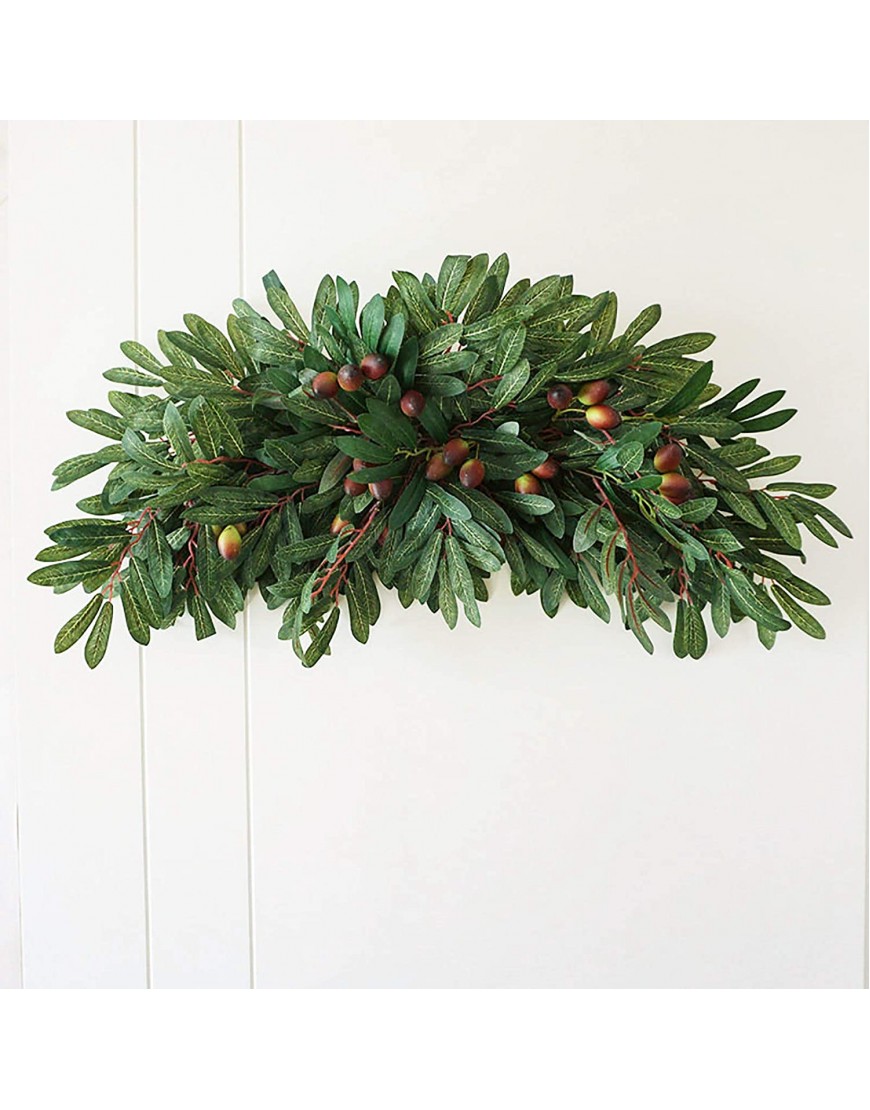 EESLL Artificial Flower Swag,30Fake Olive Leaves Decorative Swag Handmade Floral Wreath Simulation Greenery Swag with Olives Faux Green Leaves Garland for Front Door Home Hanging Decor