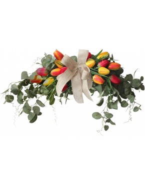 GREENSTORE Artificial Tulip Swag 29.5 Inch Handmade Floral Garland Decorative Swag Artificial Flower Swag with Green Leaves Faux Eucalyptuses Wedding Arch Party Front Door Wall Home Decor