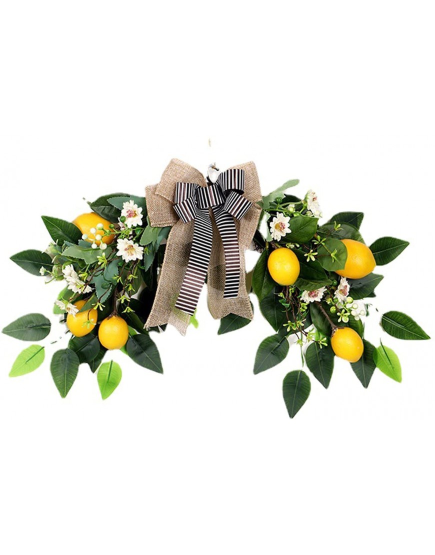 Lrnn Artificial Lemon Flower Swag 22 Inch Decorative Fruit Swag with Yellow Lemons and Green Leaves Bow Arch Floral Swag for Wedding Party Front Door Wall Home Decor