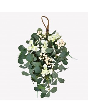 LSKYTOP Artificial Eucalyptus Swag with Berries and White Flower for Front Door Swag Wall Window Home Decor