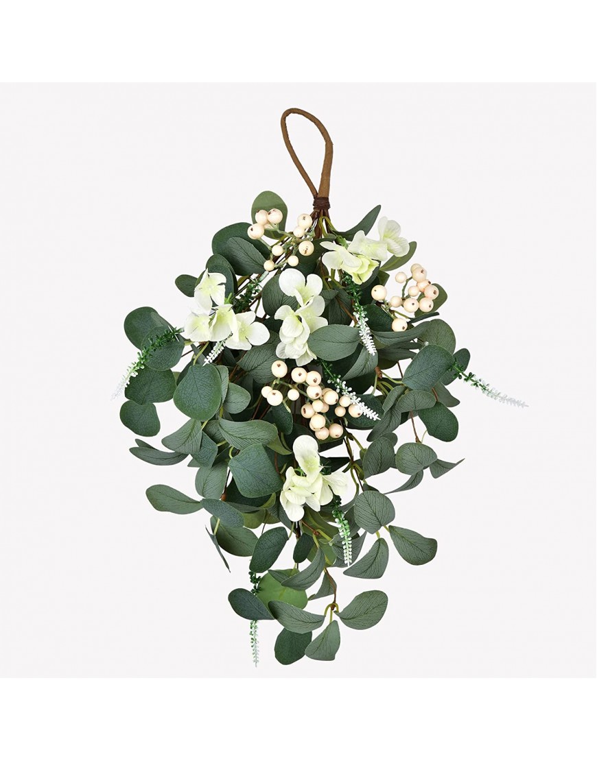 LSKYTOP Artificial Eucalyptus Swag with Berries and White Flower for Front Door Swag Wall Window Home Decor