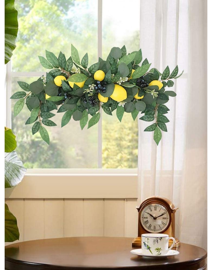 Mokyler Artificial Flower Swag Lemon Berry Swag Front Door Garland Faux Greenery Garland Wall Swag Hanging Floral Garland Hanging Greenery Vines for Home Office Wall Holiday Decor