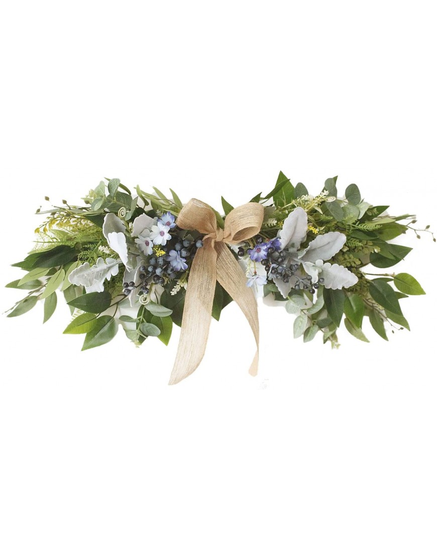 RESOYE Artificial Daisy Flower Swag with Bowknot Berry and Eucalyptus Leaves 25.6 Inch Silk Daisy Flower Wreath Greenery Decorative Swag Fake Flowers Garland for Wedding Arch Door Party Home Decor