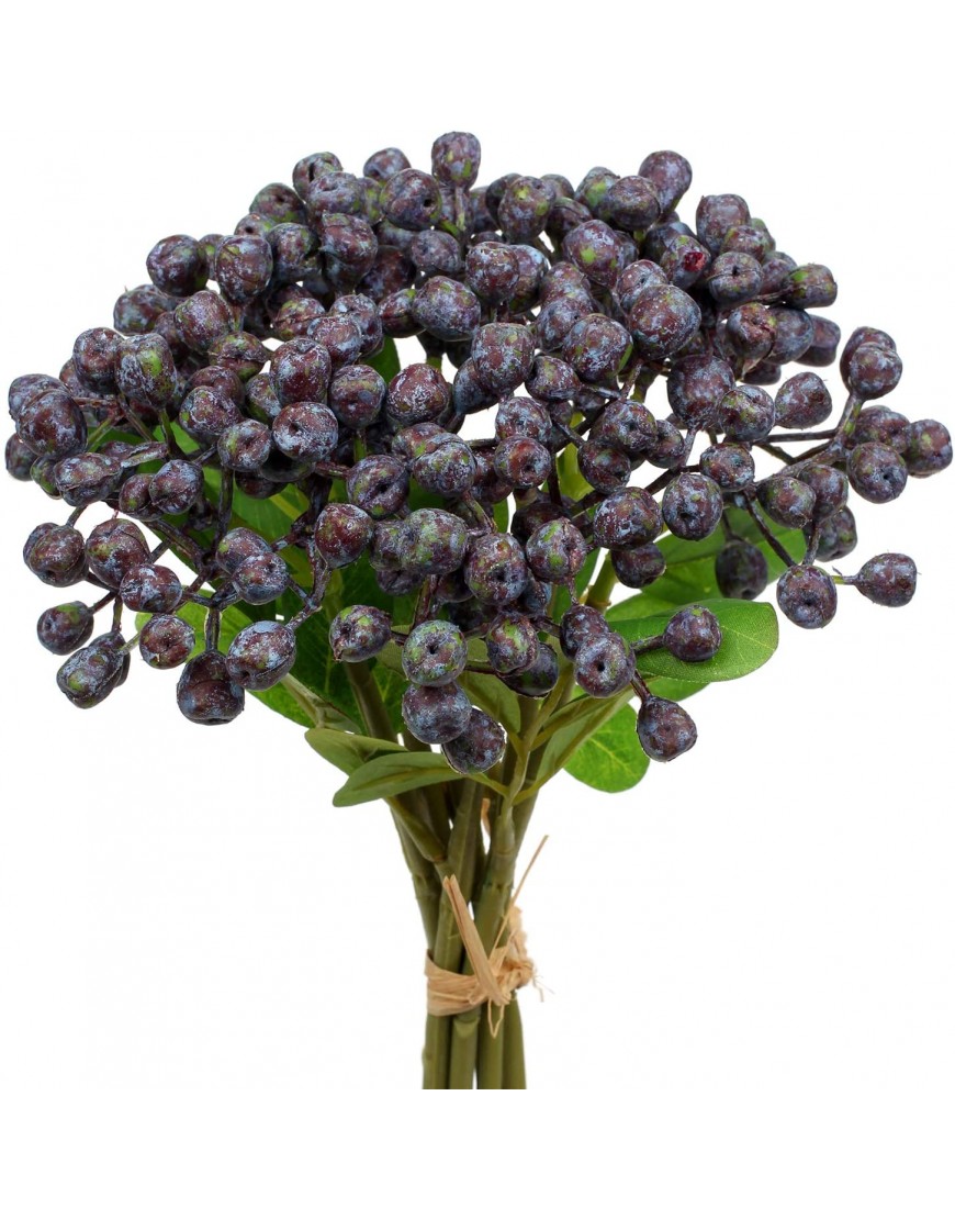5pcs 11" Artificial Blueberries Floral Picks Fake Blueberry Decor Faux Blueberry Plant Nice Accents for Faux Floral Arrangements Wreaths and Table Settings-Dark Purple Fake Fruit Berry Stems