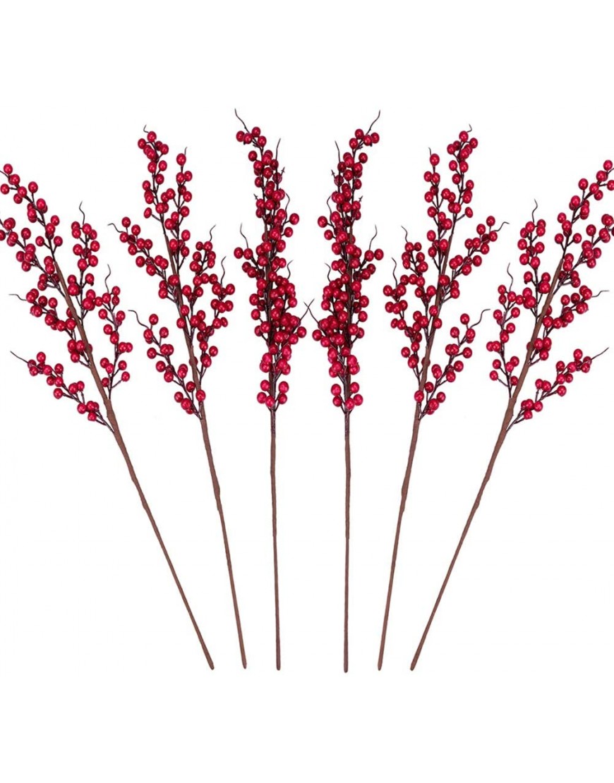 Greentime 6 Pack Artificial Berry Long Stems Fake 25.2 Inches Christmas Red Berries Faux Holly Berries Branches for Christmas Wreath Vase Holiday Home Decor