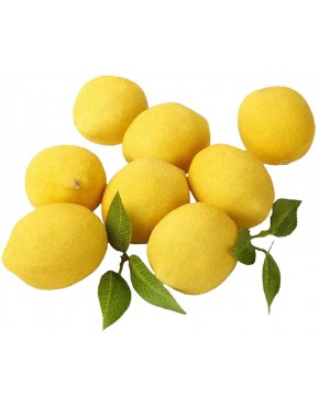 Serene Spaces Living Decorative Real-Looking Lemons with Loose Leaves Faux Lemons for Display for Kitchen Island Holiday Decor Store Window and More Set of 8