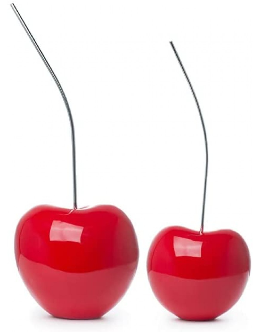 Set of Two Small 18 and Large 22 Bright Red Poly-Resin Cherry Decor with Chrome Stem