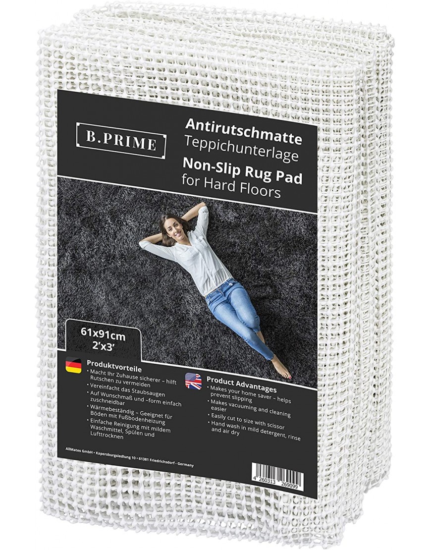 B.PRIME 2x3-Feet Non-Slip Rug Underlay Pad for Hard Floors. Different Size Options Available