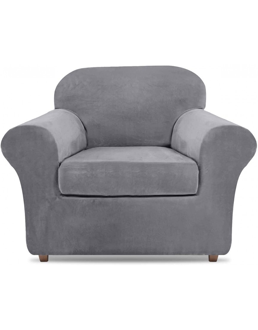 Velvet Stretch 2 Piece Chair Cover for Living Room Armchair Slipcover with Arms Sofa Cover Velvet Chair Couch Covers Furniture Protector Kids Couch Cover Machine Washable Light Gray