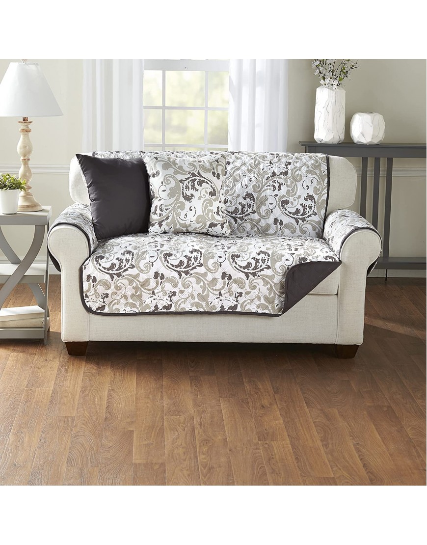 Welcome Industrial Scroll Pattern Protective Loveseat Cover with Reverse Side Charcoal Gray
