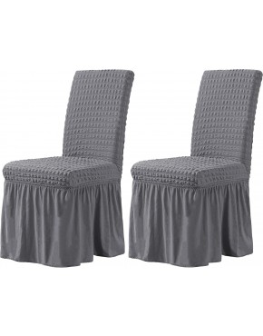 CHUN YI Stretchy Universal Easy Fitted Dining Chair Cover Slipcovers with Skirt Removable Washable Furniture Chair for Kids Pets Home Ceremony Banquet Wedding Party2Pcs,Gray
