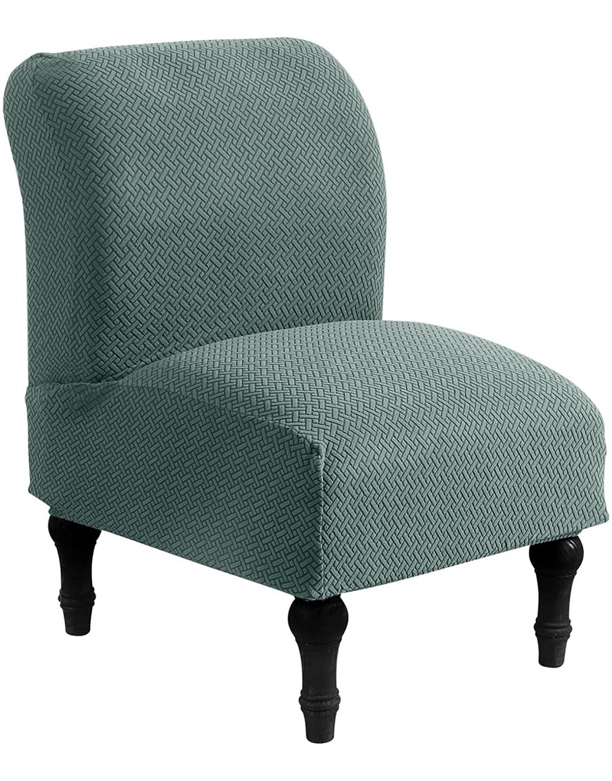 SearchI Armless Accent Chair Covers Jacquard Striped Slipper Chair Slipcover Furniture Protector Chair Cover Without Arms Removable Washable for Living Room HotelTwill Cyan