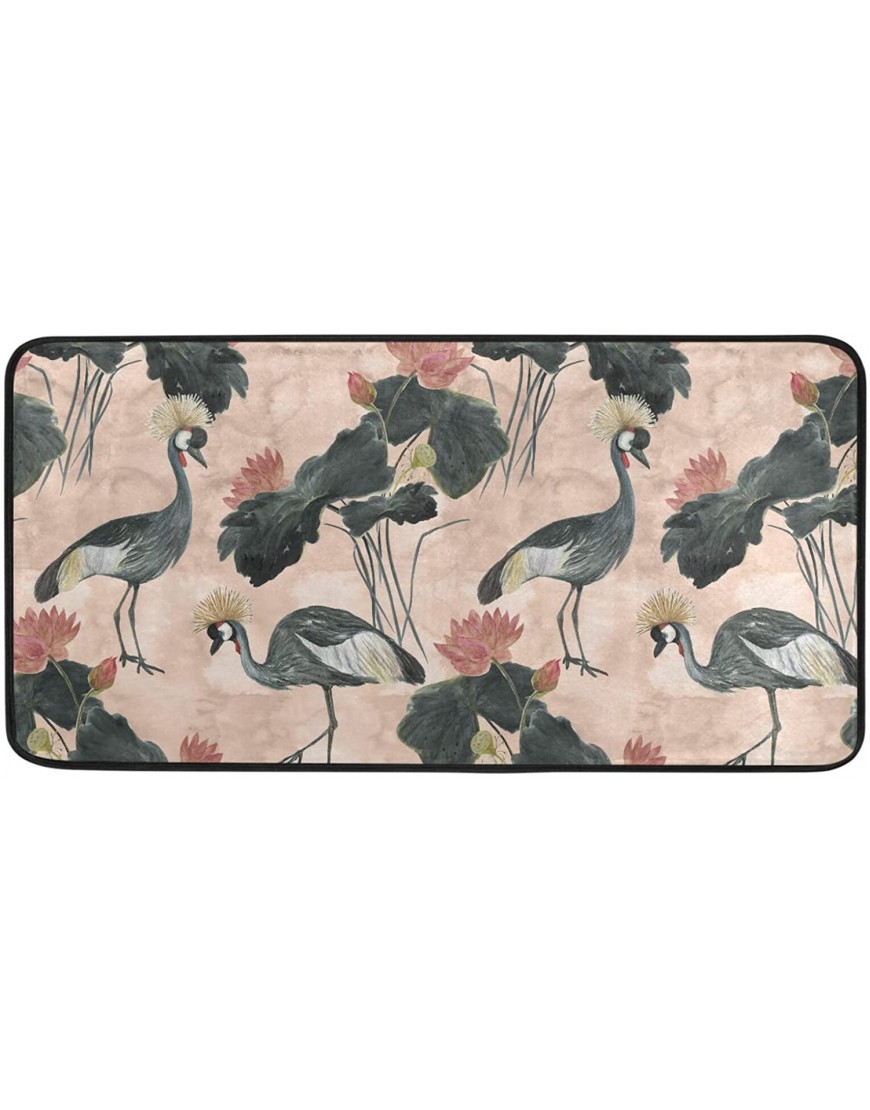 Kitchen Mat Japanese Grey Crowned Cranes Non-Slip,Chinese Asian Lotus Kitchen Rugs Comfort Runner Doormat 39x20 Inch Soft Floor Mat for Home Decor