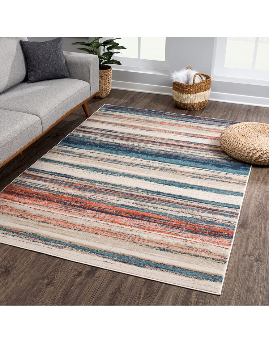 Modern Cream Multicolor Area Rug Abstract Contemporary 6x9 Rug for Living Room Bedroom and Kitchen 6'6 x 9' by Bloom Rugs